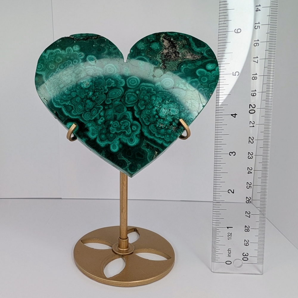 Malachite Heart Natural Crystal Carving - Picture 3 of 6